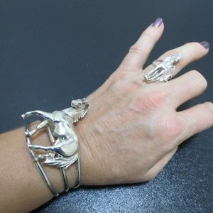 Sterling silver cuff bracelet and ring